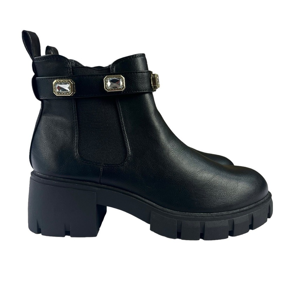 Madden NYC Boots Womens Size 9 Rhinestone Chain Lug Sole Chelsea‎ Ankle Bootie